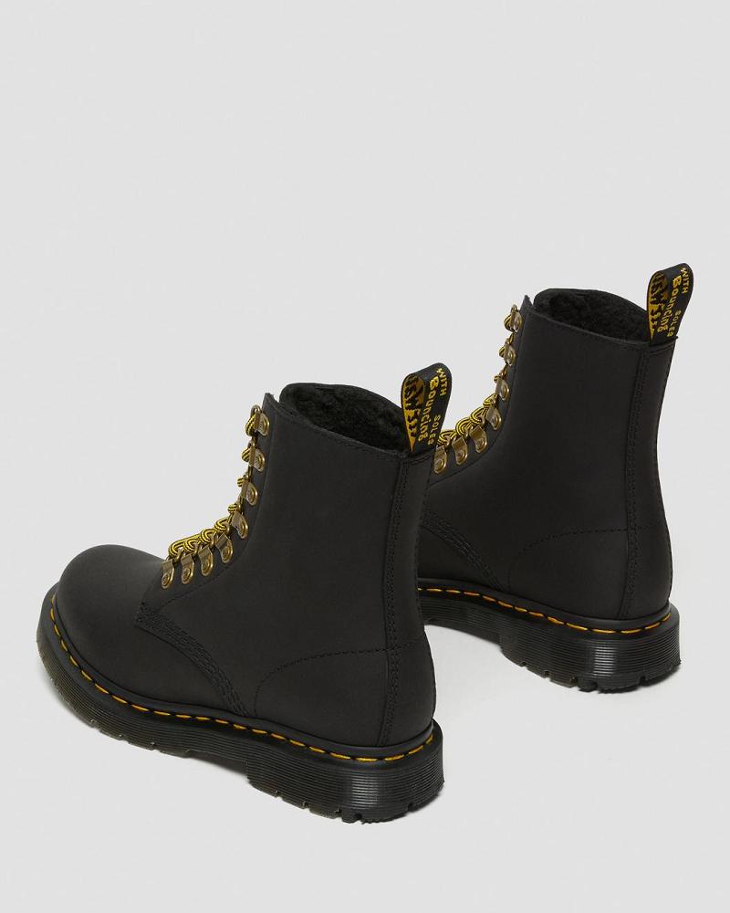 Women's Dr Martens 1460 Pascal DM's Wintergrip Leather Lace Up Boots Black | AU 185PJJ